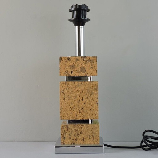 Vintage-Lampe aus Kork und verchromtem Metall, Frankreich 1970
