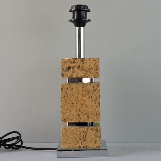Image 1 of Vintage-Lampe aus Kork und verchromtem Metall, Frankreich 1970