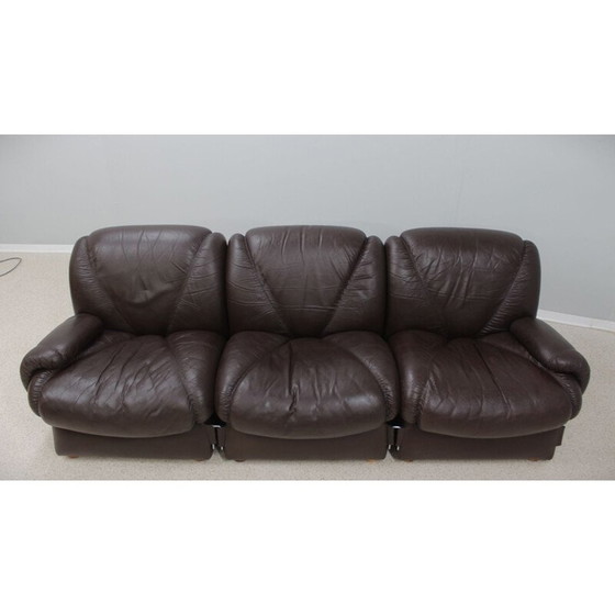 Image 1 of Modulares 3-Sitzer-Sofa aus Leder, 1970er Jahre