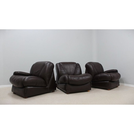 Image 1 of Modulares 3-Sitzer-Sofa aus Leder, 1970er Jahre