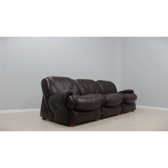 Image 1 of Modulares 3-Sitzer-Sofa aus Leder, 1970er Jahre