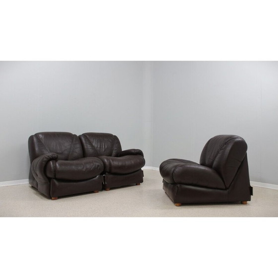 Image 1 of Modulares 3-Sitzer-Sofa aus Leder, 1970er Jahre