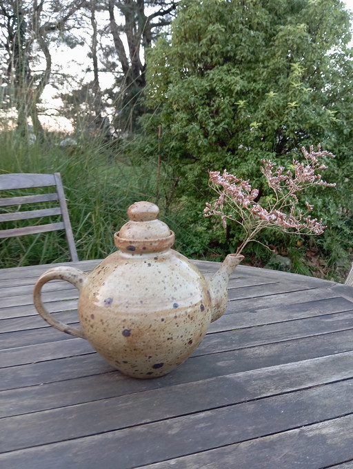 Große Teekanne aus Steinzeug Pyrité 2 Liter, signiert E. Belloche, 1980