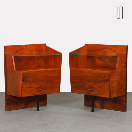 Paar Vintage-Nachttische aus Holz und Glas, 1960