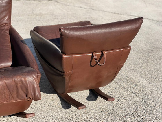 Image 1 of Paar Sede Schaukelstühle, Schweiz 1970 Aus Braunem Leder