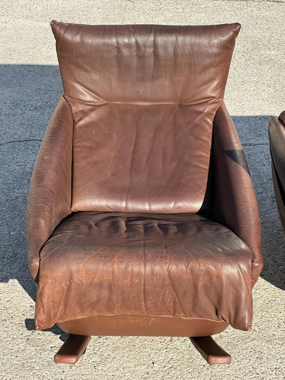 Image 1 of Paar Sede Schaukelstühle, Schweiz 1970 Aus Braunem Leder