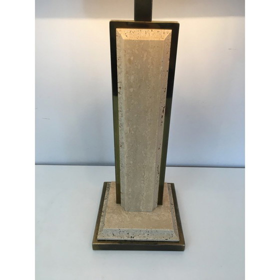 Image 1 of Vintage-Lampe aus Travertin und vergoldetem Metall, 1970