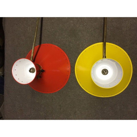 Image 1 of Paar alte "Diabolo"-Leuchten aus glänzend vergoldetem Messing von René Mathieu, 1950