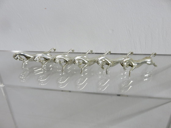 Image 1 of Serie Von 6 Messerhalter Pferd Aus Silbermetall, Frankreich, 1960