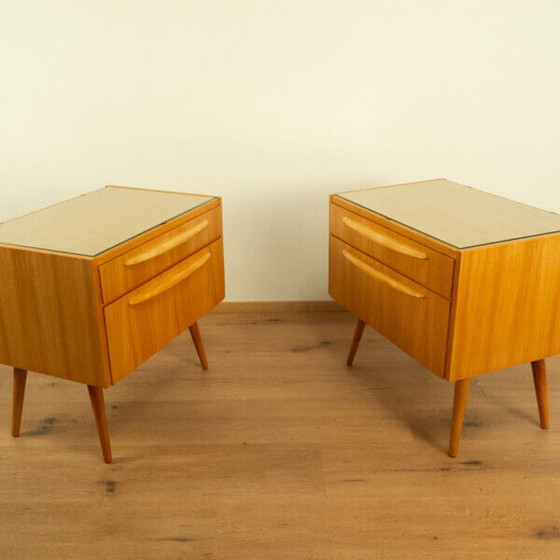 Image 1 of 2x 1960s Bedside Tables: Softwood with Glass Top