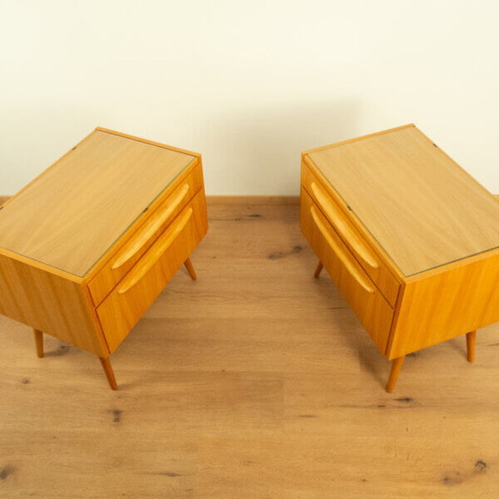 Image 1 of 2x 1960s Bedside Tables: Softwood with Glass Top