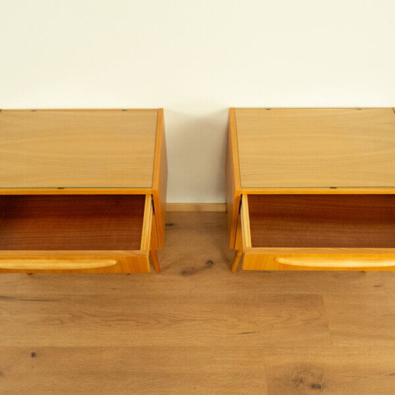 Image 1 of 2x 1960s Bedside Tables: Softwood with Glass Top