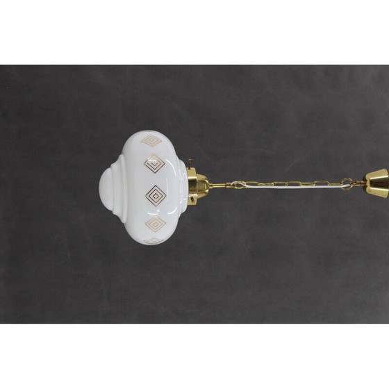 Image 1 of Vintage Glas-Pendelleuchte mit Messingkette, Tschechoslowakei 1970er Jahre