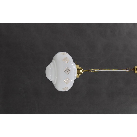 Image 1 of Vintage Glas-Pendelleuchte mit Messingkette, Tschechoslowakei 1970er Jahre