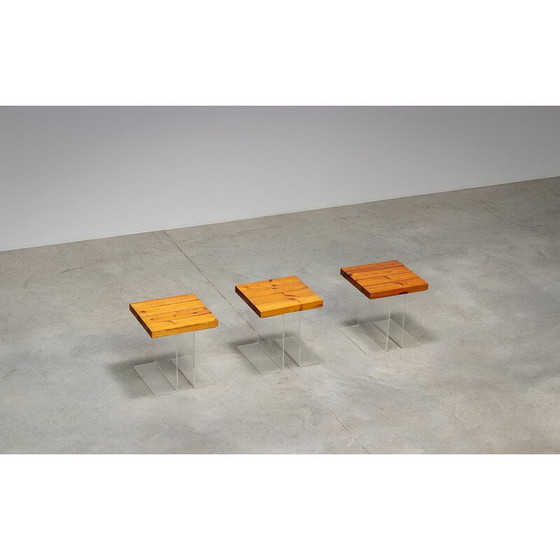 Image 1 of Satz von 3 Vintage-Beistelltischen aus Acrylglas und Ulmenholz, Frankreich 1970