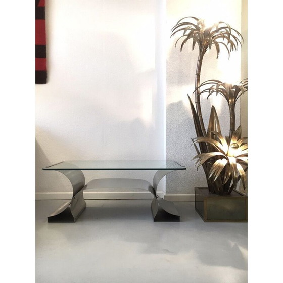 Image 1 of Vintage Couchtisch aus gebürstetem Stahl und Glas, Frankreich 1970