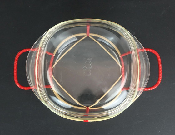 Image 1 of Heinrich Loffelhardt Auflaufform Bäcker 3106 mit Deckel 3108 mit Korbhalterung Jena Glas Schott & Gen. Mainz 1950S