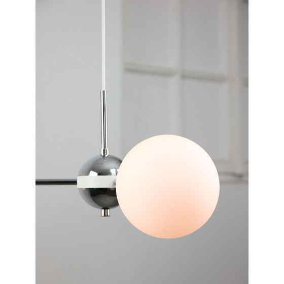 Image 1 of Vintage Sputnik-Kronleuchter in Chrom und Opalin, Italien 1970