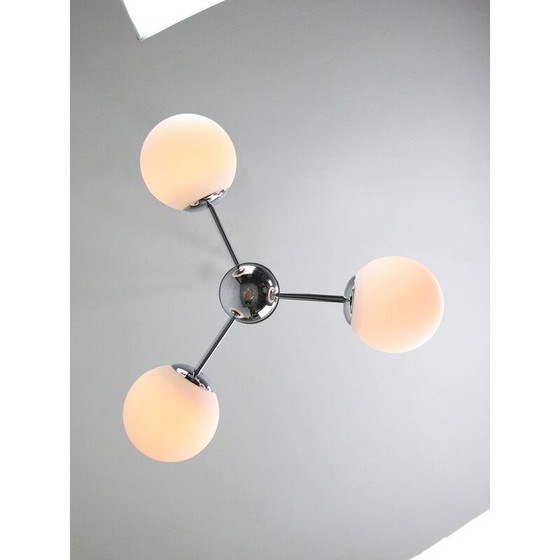 Image 1 of Vintage Sputnik-Kronleuchter in Chrom und Opalin, Italien 1970