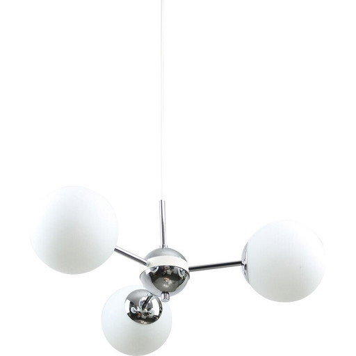 Vintage Sputnik-Kronleuchter in Chrom und Opalin, Italien 1970