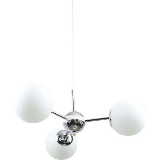 Image 1 of Vintage Sputnik-Kronleuchter in Chrom und Opalin, Italien 1970