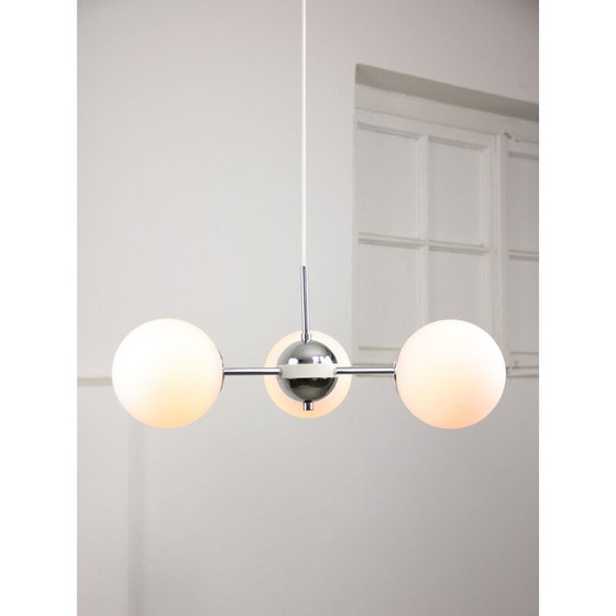Image 1 of Vintage Sputnik-Kronleuchter in Chrom und Opalin, Italien 1970