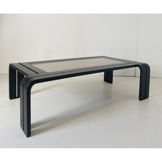 Image 1 of 1x Italienischer Couchtisch im modernen Stil der 1980er Jahre, Granitplatte und gebogenes Holzgestell mit schwarzem Rahmen