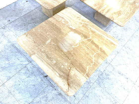 Image 1 of Vintage-Travertin-Nesting-Tische oder Beistelltische, 1970er Jahre