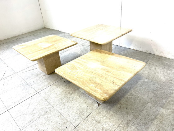 Image 1 of Vintage-Travertin-Nesting-Tische oder Beistelltische, 1970er Jahre