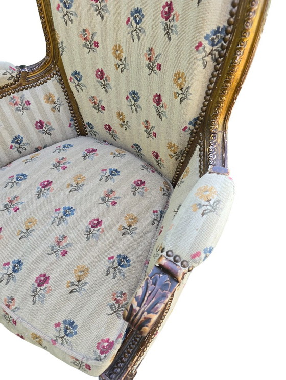 Image 1 of Bergère im Stil von Louis Xvi aus geblümtem Stoff