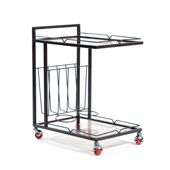 Image 1 of Vintage Servierwagen aus Metall und Rauchglas, Tschechoslowakei 1970