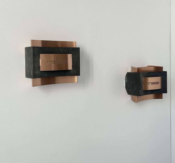 Image 1 of 2X Wandleuchten Aus Kupfer - Niederlande 1960