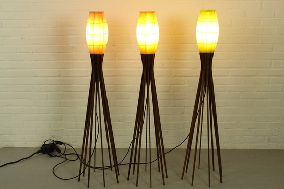 Image 1 of Original Celloid Plissee Lampe (1960er) mit Holzständer