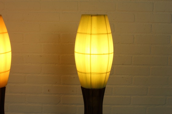 Image 1 of Original Celloid Plissee Lampe (1960er) mit Holzständer