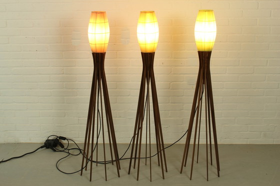 Image 1 of Original Celloid Plissee Lampe (1960er) mit Holzständer