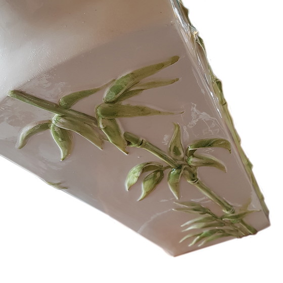 Image 1 of Italienische Mid-Century Majolika Tischlampe mit Bambus