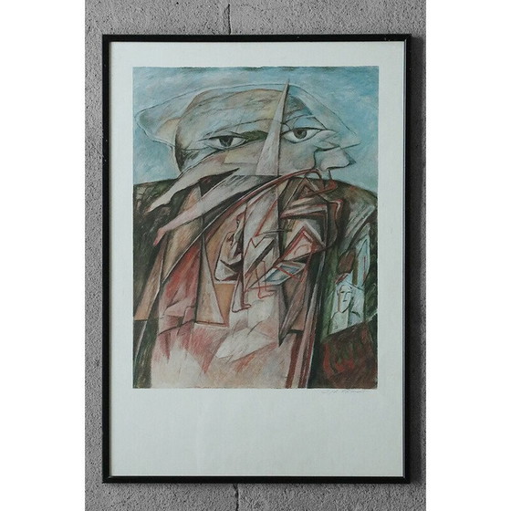Image 1 of Vintage-Lithographie "Mann mit zwei Köpfen" von Cyr Frimout, 1990