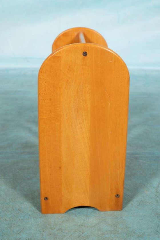 Image 1 of Böhmischer Zeitschriftenkorb aus Holz, blonder Zeitschriftenständer aus Holz 70s