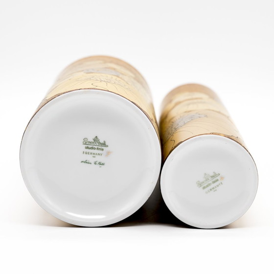 Image 1 of Rosenthal Studio-Line Alain Le Foll Gold Porzellan Vase Duo Mcm Retro Floral 70S