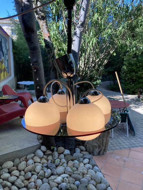 Image 1 of Italienischer Kronleuchter, Vintage, 4 Opaline Plexiglas, Space Age