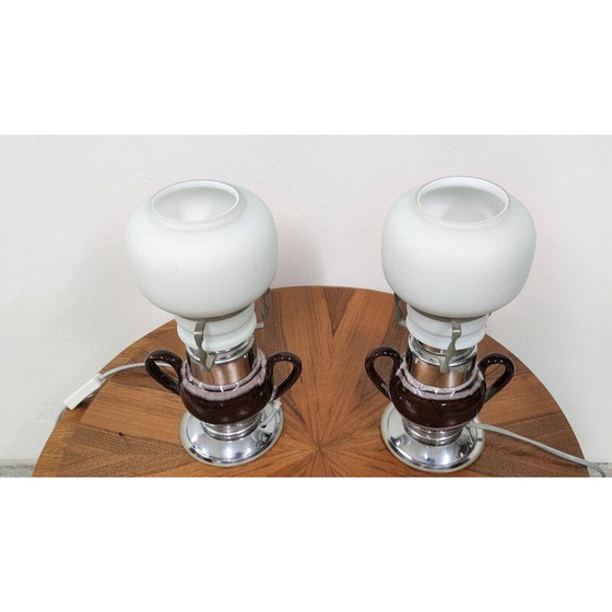 Image 1 of Paar alte Tischlampen aus Keramik und Glas, Bulgarien