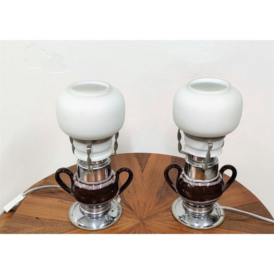 Image 1 of Paar alte Tischlampen aus Keramik und Glas, Bulgarien