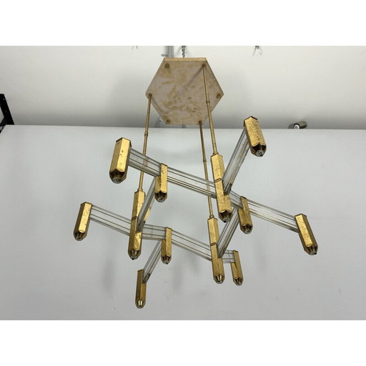 Vintage-Kronleuchter aus Messing und Plexiglas für Zeroquattro, Italien 1970