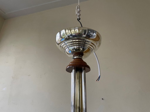 Große Art Deco 1930s Lampe Pendelleuchte 4 Arme Glasschalen Französisch