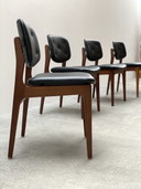 4x Midcentury Esszimmer Stühle Nussbaum Skai Leder Schwarz