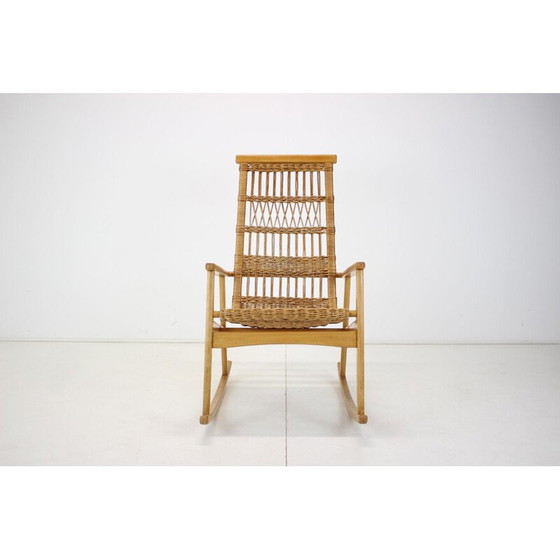 Image 1 of Mid-Century Rattan-Schaukelstühle, Tschechoslowakei 1960er Jahre
