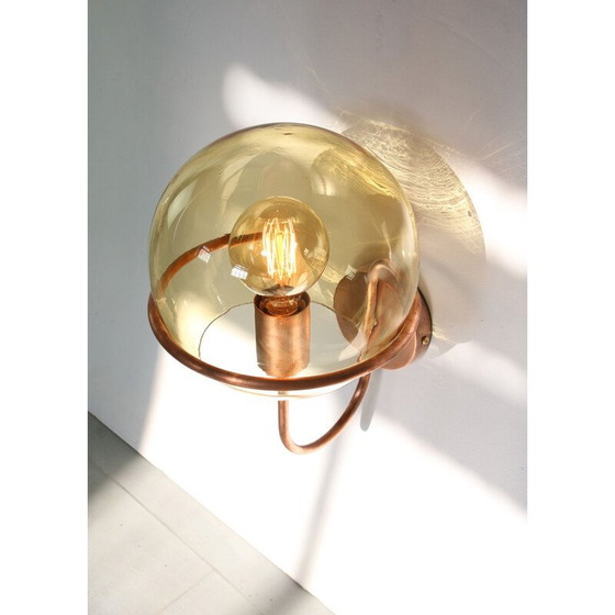 Image 1 of Mid Century Kupfer und Glas Wandlampe
