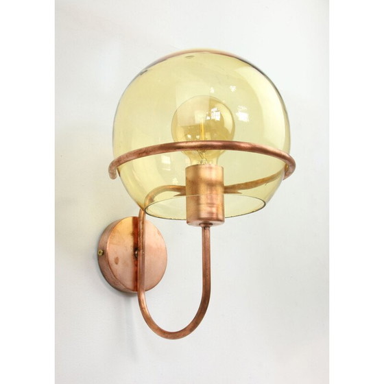 Image 1 of Mid Century Kupfer und Glas Wandlampe