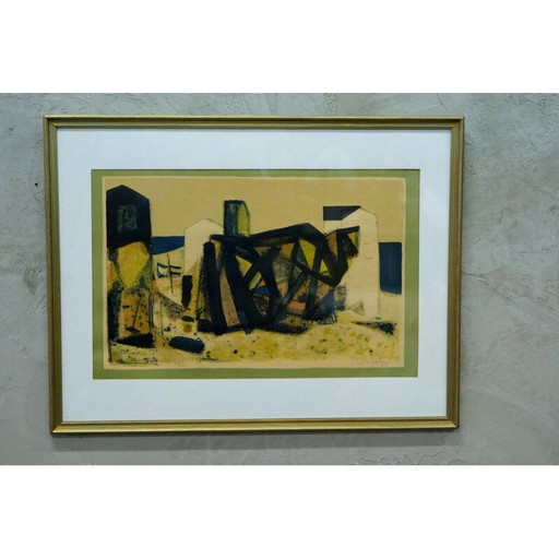 Abstrakte Lithografie von Gosta Lindqvist, 1954