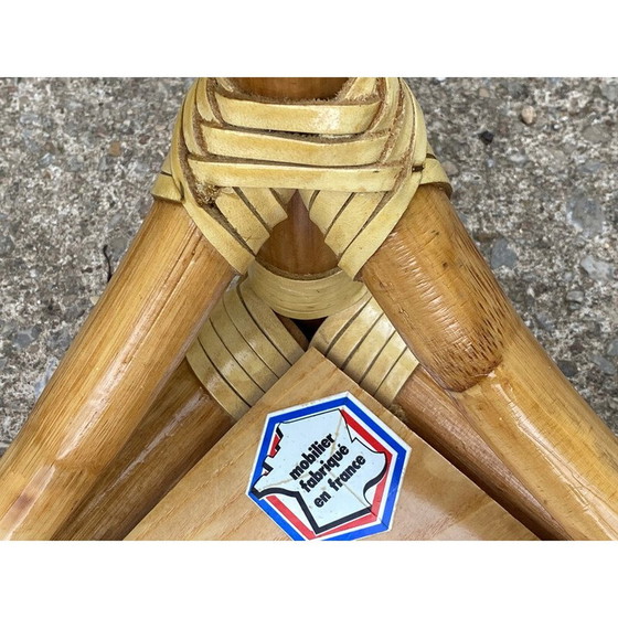 Image 1 of Vintage Couchtisch aus Rattan und Eichenfurnier für Maugrion, 1980